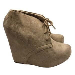 Y2K Rue 21 Women's Tan Covered Wedge Heel Lace Up Unworn Shoes Large 8/9